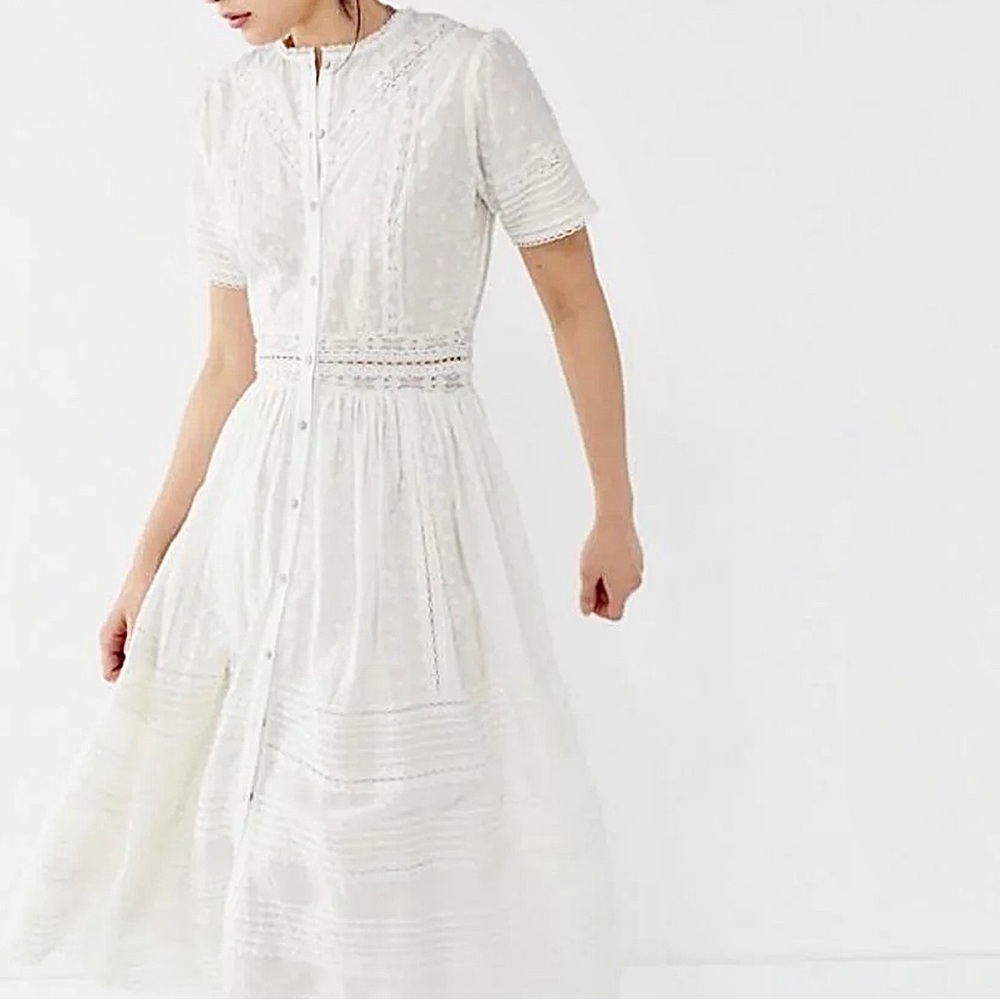 Victoria Eyelet White Button-Front Midi Dress from Urban Outfitters XS